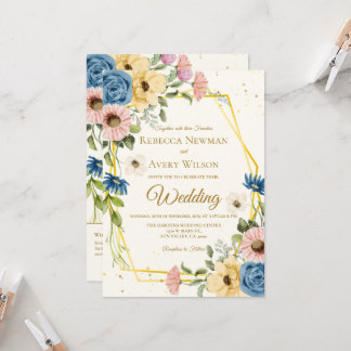 Geometric Watercolor Floral Wedding Invitation