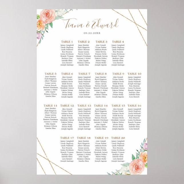 Geometric Watercolor Flowers Seating Chart (Front)