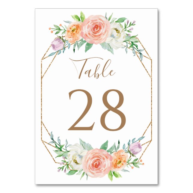 Geometric Watercolor Flowers Table Number (Front)