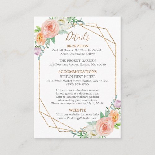 Geometric Watercolor Flowers Wedding Details Card