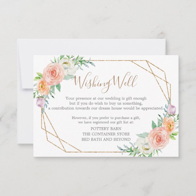 Geometric Watercolor Flowers Wedding Registry Card (Front)