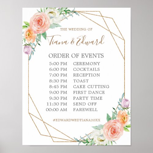 Geometric Watercolor Flowers Wedding Schedule Sign