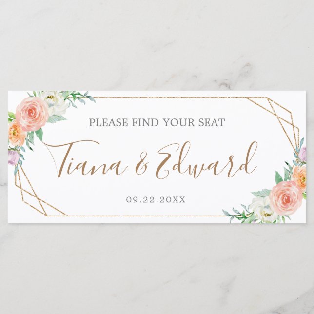 Geometric Watercolor Flowers Wedding Seating Chart Program (Front)