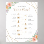 Geometric Watercolor Flowers Wedding Timeline Sign<br><div class="desc">Wedding timeline poster in geometric watercolor flower design pattern. 
Perfect chic & modern wedding. 

PERSONALIZE THIS ITEM 
Background color can changed with zazzle background color options online tool. 

For a cohesive look,  visit my store to see the whole collections of our geometric watercolor flower. 
Artwork designed by Calani May.</div>
