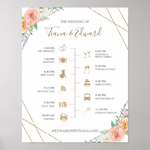 Geometric Watercolor Flowers Wedding Timeline Sign