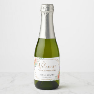 Geometric Watercolor Flowers Wedding Welcome Sparkling Wine Label