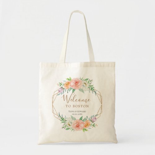 Geometric Watercolor FloweWedding Welcome tote Bag