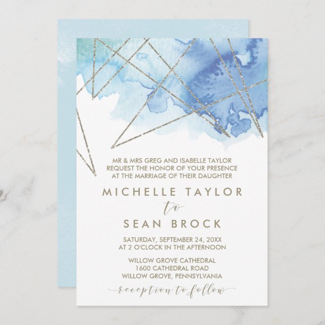 Geometric Watercolor Formal Wedding Invitation (Front/Back)