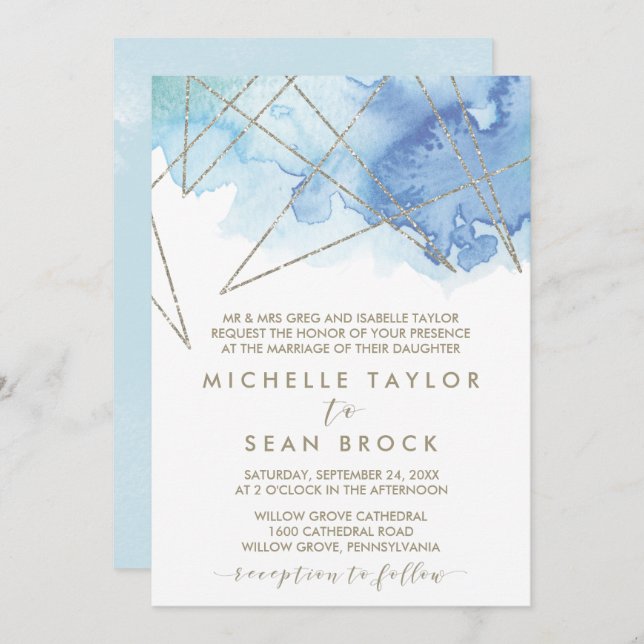 Geometric Watercolor Formal Wedding Invitation (Front/Back)