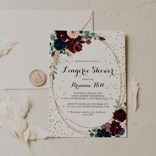 Geometric Watercolor Gold Bridal Lingerie Shower Invitation