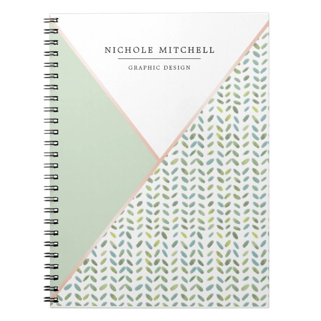 Geometric Watercolor Leaf Pattern Notebook (Front)