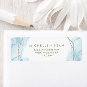 Geometric Watercolor Light Blue Wedding Label