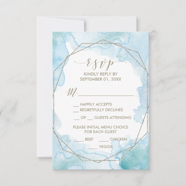 Geometric Watercolor Light Menu Choice RSVP Card (Front)
