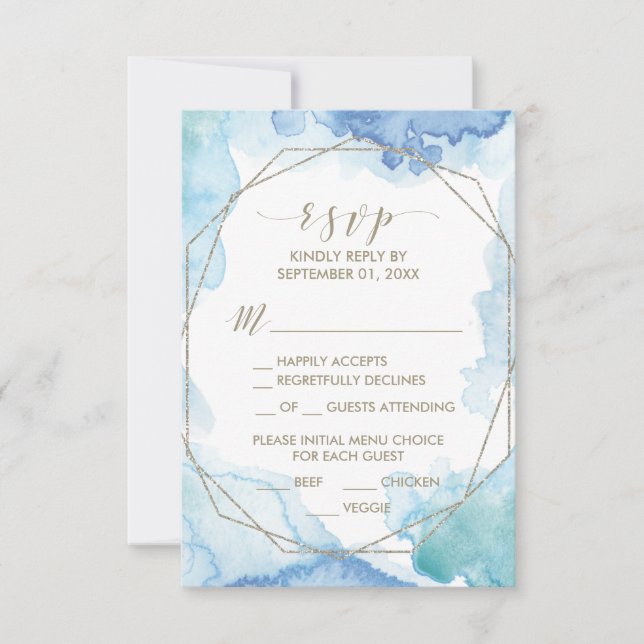 Geometric Watercolor Menu Choice RSVP Card (Front)