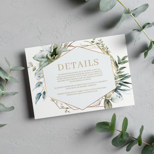 Geometric watercolor mint gold leaves Details Invitation