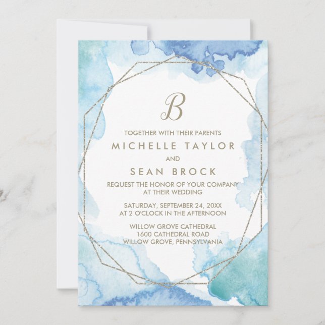 Geometric Watercolor Monogram Wedding Invitation (Front)
