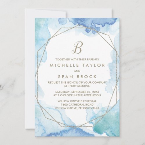 Geometric Watercolor Monogram Wedding Invitation