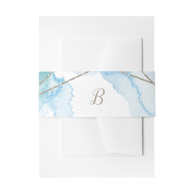 Geometric Watercolor Monogram Wedding Invitation Belly Band (Front Example)