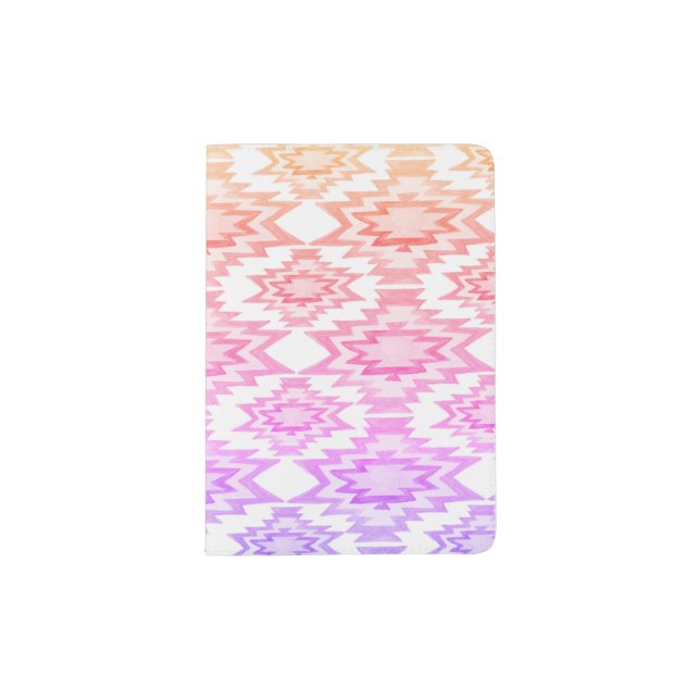 Geometric Watercolor Pattern Boho Pink Purple Passport Holder (Front)