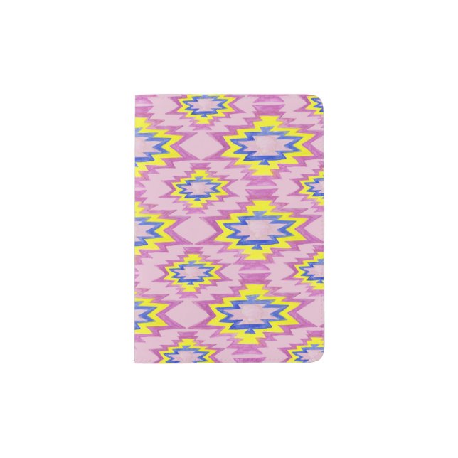 Geometric Watercolor Pattern Boho Yellow Pink Passport Holder (Front)