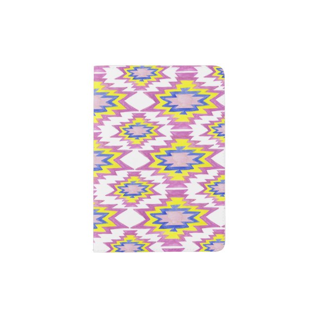 Geometric Watercolor Pattern Boho Yellow Pink Passport Holder (Front)