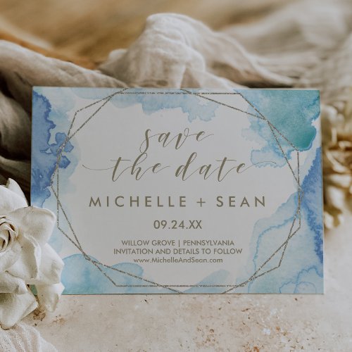 Geometric Watercolor Save the Date Card