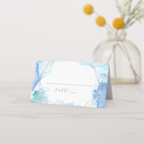 Geometric Watercolor  Silver Wedding Place Card