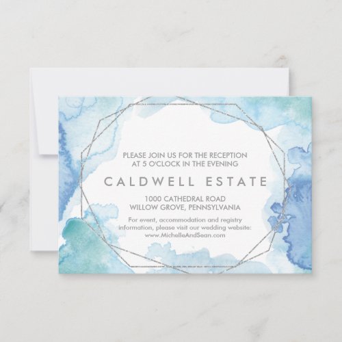 Geometric Watercolor Silver Wedding Reception Card