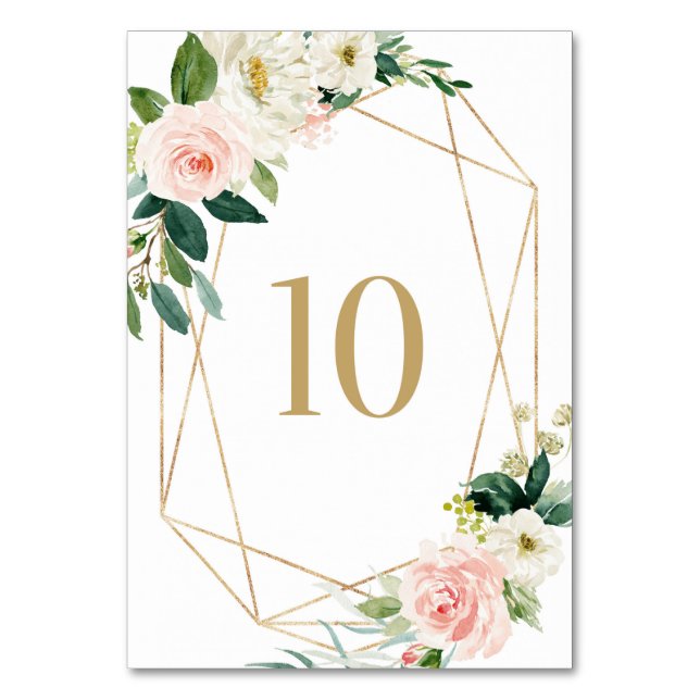 Geometric Watercolor Spring Blooms Table 10 Number (Front)