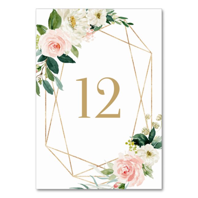 Geometric Watercolor Spring Blooms Table 12 Number (Front)