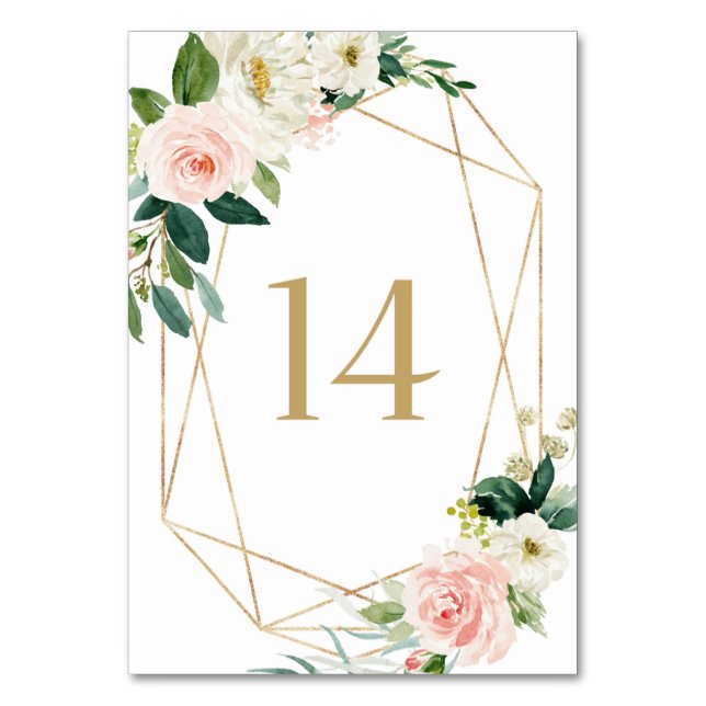 Geometric Watercolor Spring Blooms Table 14 Table Number (Front)