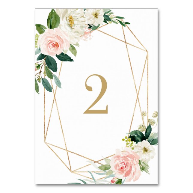 Geometric Watercolor Spring Blooms Table 2 Wedding Number (Front)