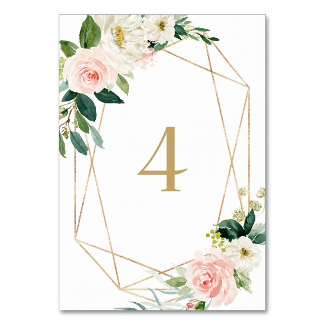 Geometric Watercolor Spring Blooms Table 4 Wedding Table Number (Front)