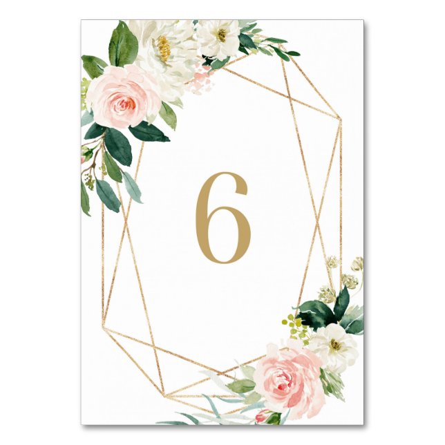 Geometric Watercolor Spring Blooms Table 6 Wedding Number (Front)