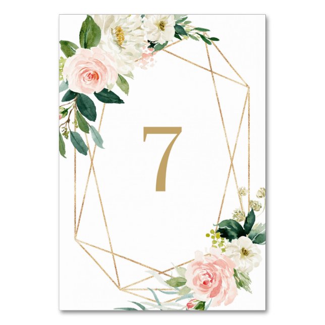 Geometric Watercolor Spring Blooms Table 7 Wedding Number (Front)