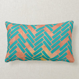 Geometric Watercolor Sunset with Teal Pillow