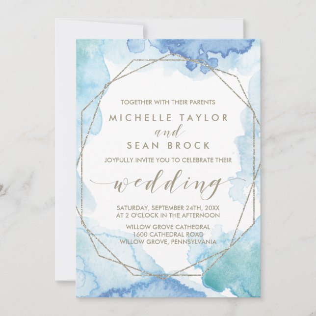 Geometric Watercolor Wedding Invitation (Front)