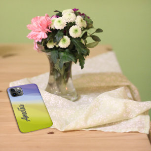 Geometric wave lavender blue yellow with name iPhone 11 pro case