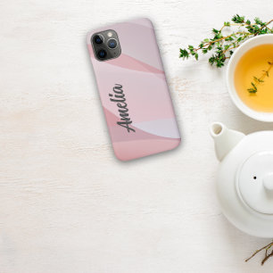 Geometric wave pastel pink rose-color with name iPhone 11 pro case