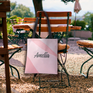 Geometric wave pastel  pink rose-color with name  tote bag