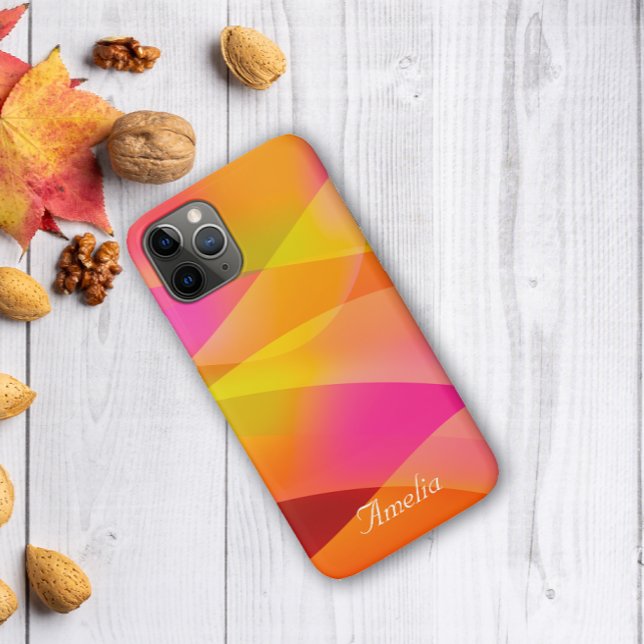 Geometric wave yellow magenta orange with name Case-Mate iPhone case (Creator Uploaded)