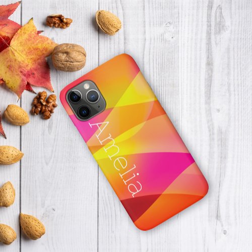 Geometric wave yellow magenta orange with name iPhone 11 pro case