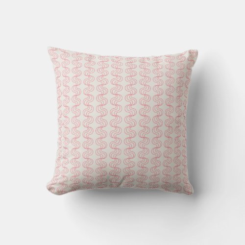 Geometric Wavy Stripes Strawberry Pink OffWhite Throw Pillow