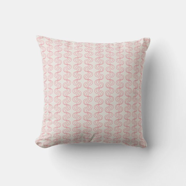 Geometric Wavy Stripes Strawberry Pink OffWhite Throw Pillow (Front)