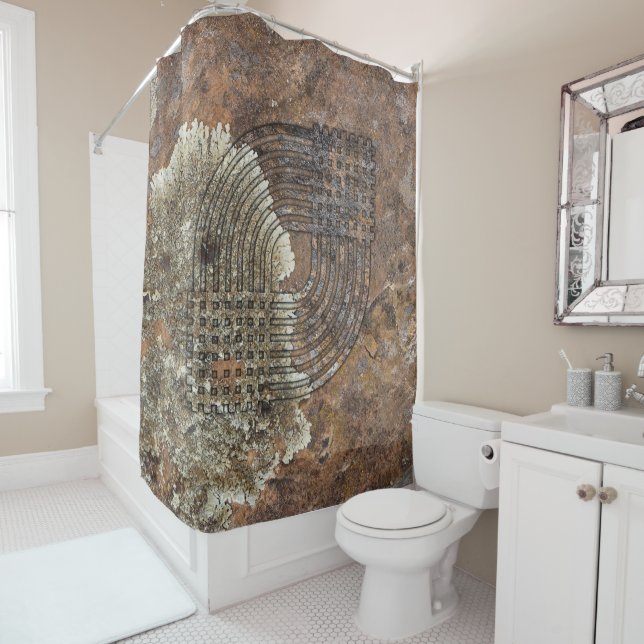 Geometric Weave Rock Art Shower Curtain (In Situ)