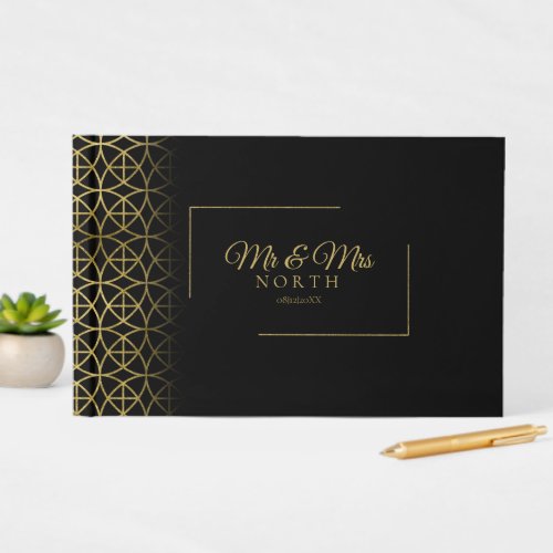 Geometric Wedding Party Supplies GoldBlack ID477 Guest Book