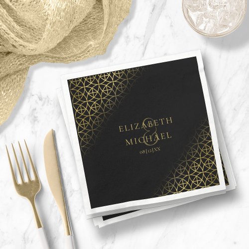 Geometric Wedding Party Supplies GoldBlack ID477 Napkins