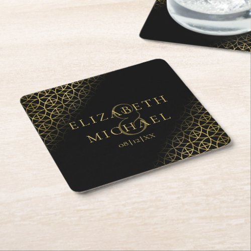 Geometric Wedding Party Supplies GoldBlack ID477 Square Paper Coaster