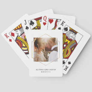 Geometric Wedding Photo and Roman Numeral Date Poker Cards