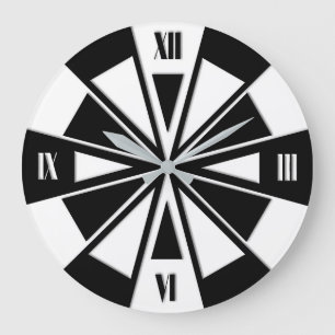 Geometric wheel pattern - black and white large clock